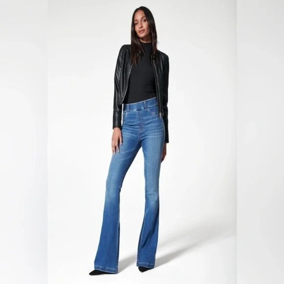 SPANX Vintage‎ Indigo Flare Pull On Jeans Y2K Boho Style 20456R- Size XS - Picture 1 of 12